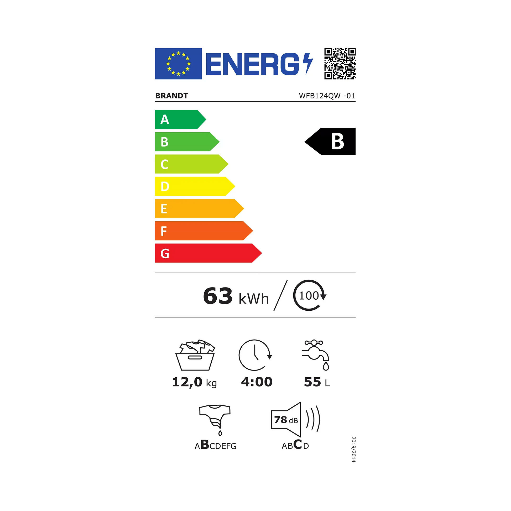 Lave linge hublot BRANDT WFB124QW HYGIENE + DUMANOIR