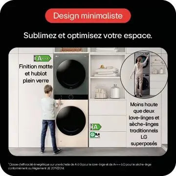 Lave linge séchant hublot  LG F214WT8GRBE Washtower